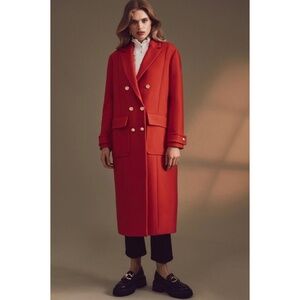 NWT! KAREN MILLEN Italian Virgin Wool Cashmere Double Breasted Coat Solid Red 12